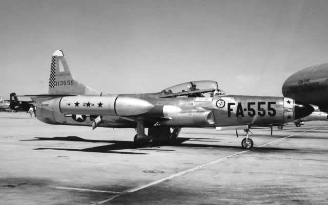 Air Force F-94 S/N 113555, Buzz Number FA-555, on apron 