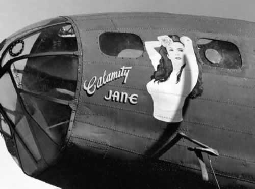 Nose art on B-17 Flying Fortress "Calamity Jane"