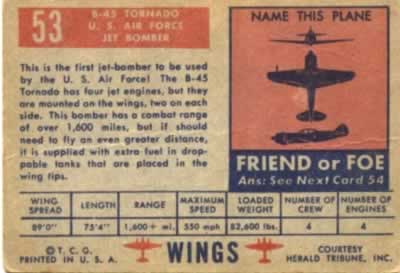 B-45 Tornado jet bomber of the U.S. Air Force (Friend or Foe trading card series from the author's historical archive)