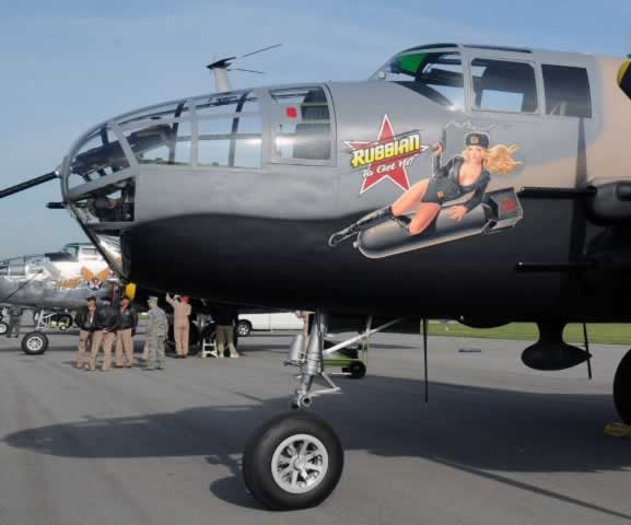 Nose art on B-25 Mitchell "Russian to Get Ya"