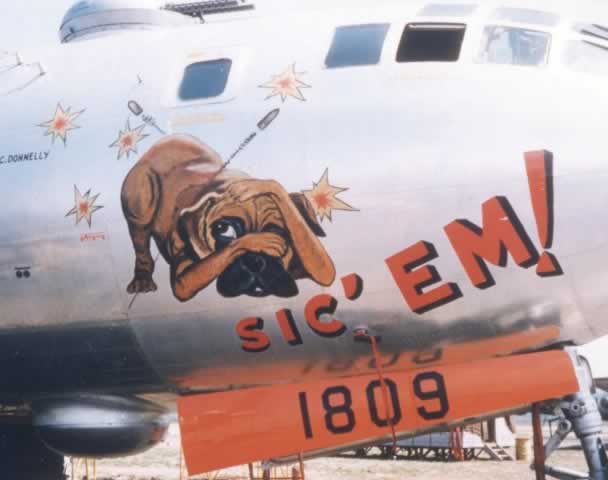 Nose art on B-29 Superfortress "Sic 'Em"