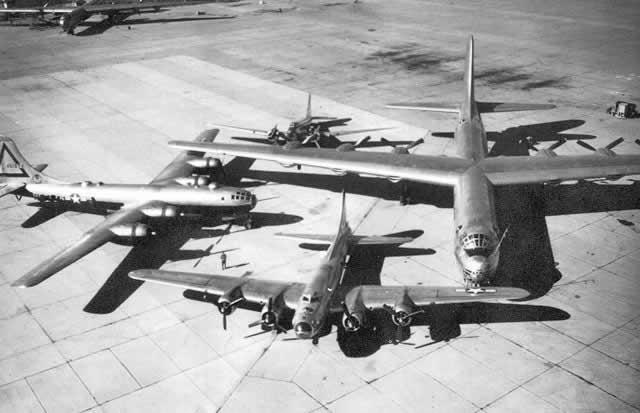 Bombers on display at Carswell AFB: B-17 Flying Fortress, B-29 Superfortress and a B-36 Peacemaker