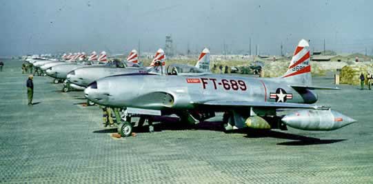 Air Force F-80 jets in Korea, Buzz Number FT-689 in the foreground