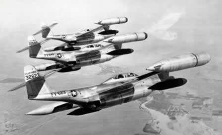 F-89D Scorpions in formation ... Serial Number 32623 inthe foreground, Buzz Number FV-623
