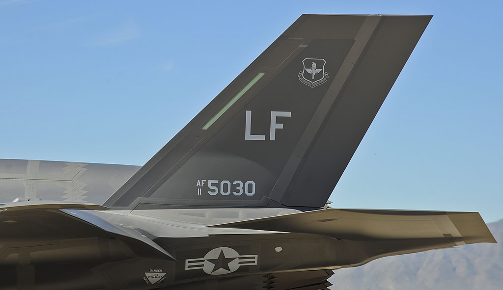 Tail markings on USAF F-35 Lightning II, 11-5030, with Tail Code LF (Luke AFB, Arizona)