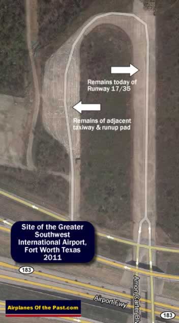 Map of the site of the remaining runway 17-35 at the Greater Southwest International Airport, Amon Carter Field, Fort Worth Texas