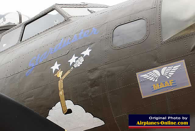 Nose art on the B-17G Flying Fortress, "Starduster", S/N 44-6393, at the March Field Air Museum in California