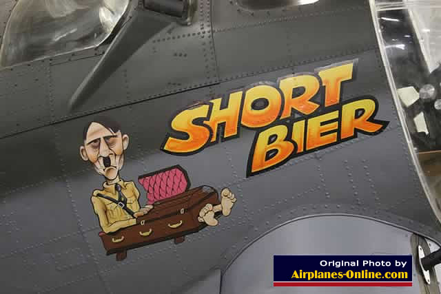 Military bomber nose art on B-17 "Short Bier" in Ogden, Utah