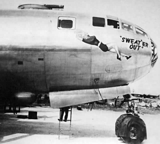 Nose art on B-29 Superfortress "Sweat'er Out"