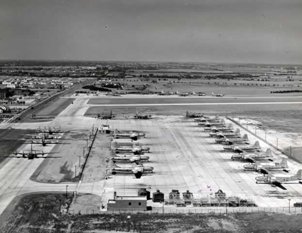 Boeing B-29 Superfortresses parked on tarmac at the Boeing-Wichita Plant