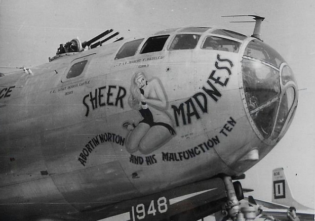 Nose art on B-29 Superfortress "Sheer Madness"