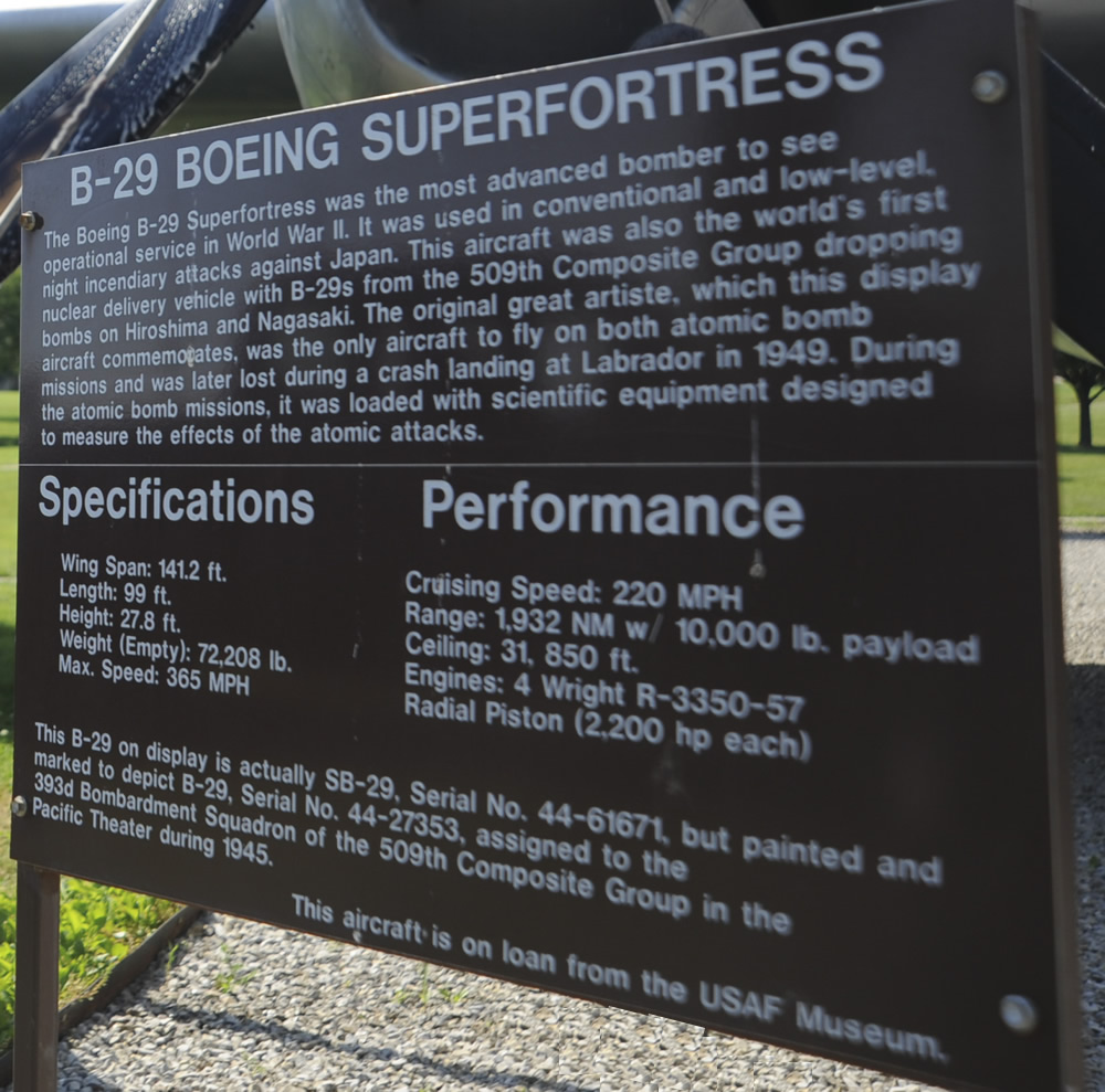 Sign at Whiteman Air Force base about the B-29 Superfortress "The Great Artiste"