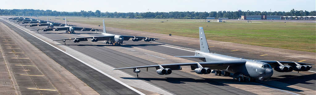 Lineup of B-52 Stratofortress bombers at Barksdale Air Force Base