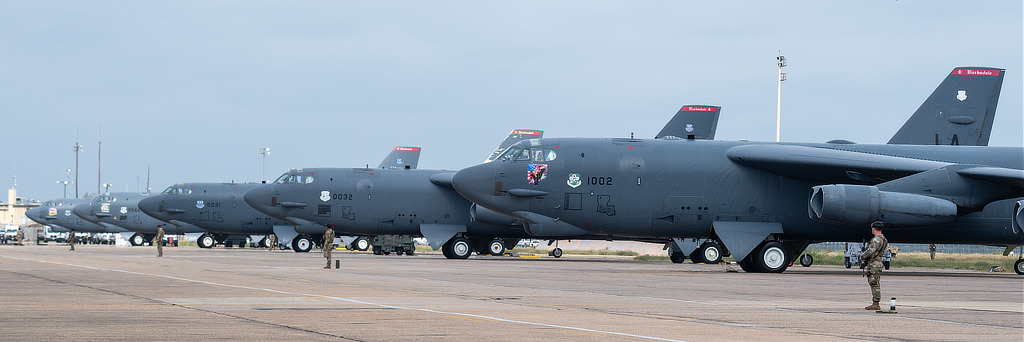 B-52 Stratofortress bombers on the tarmac at Barksdale Air Force Base