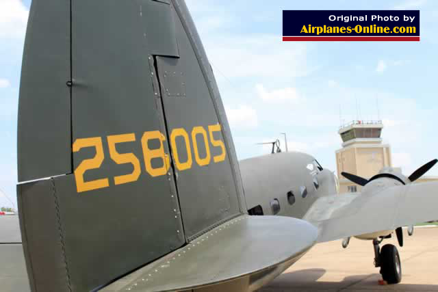 Tail view of Lockheed C-60A Lodestar 258005 of the Houston Wing of the Commemorative Air Force