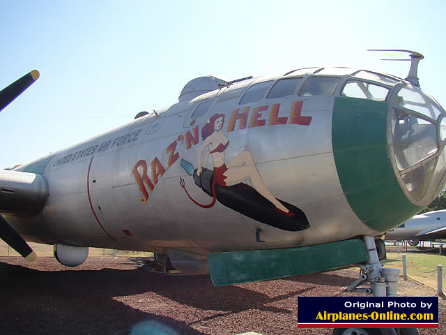 Nose art on the left front side of the B-29A "Raz'n Hell" in California