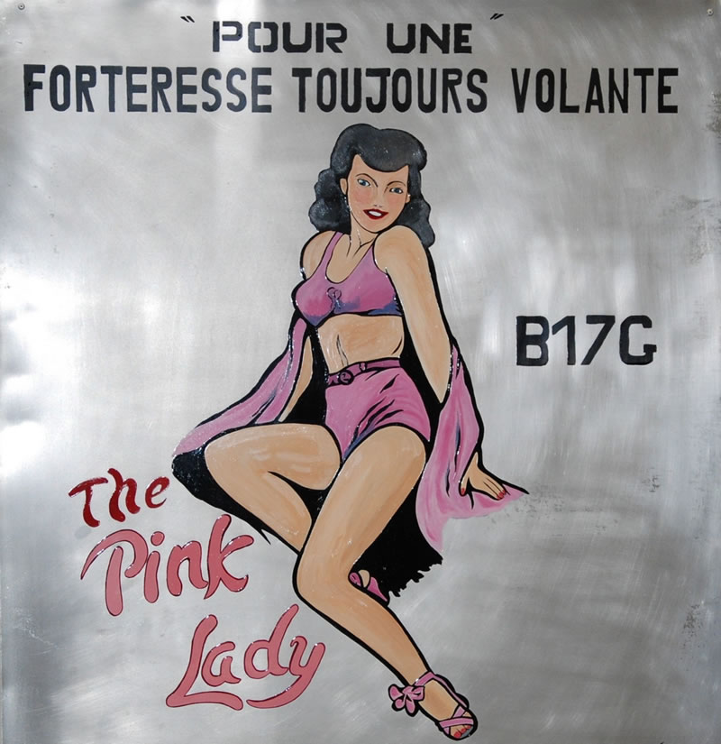 B-17G Flying Fortress "The Pink Lady" nose art display at La Ferté Alais, France ... Forteresse toujours volante Association