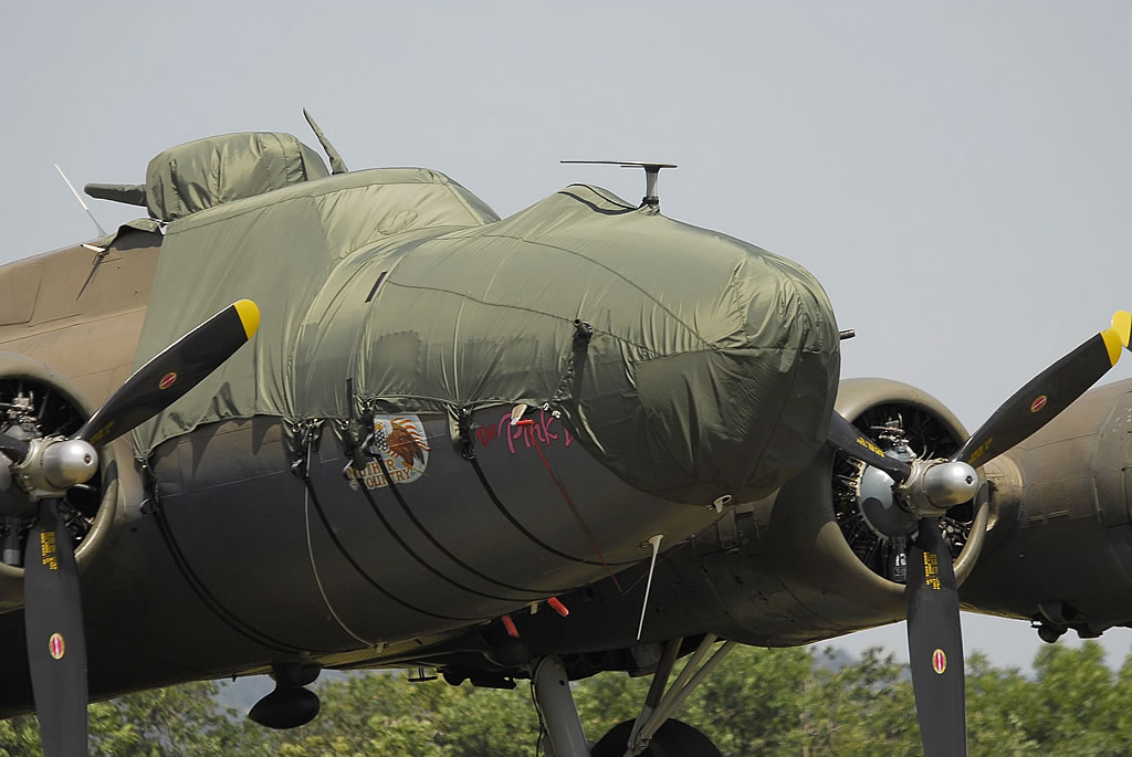 Close-up view of the B-17G Flying Fortress "The Pink Lady" in outside storage at La Ferté Alais, France, July, 2010