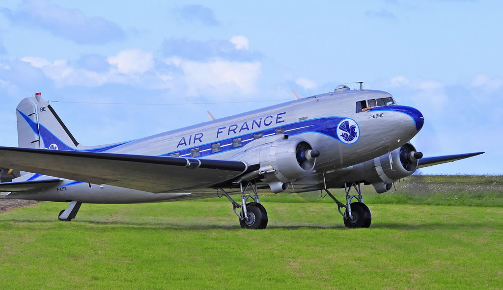 C-47A Skytrain, Registration F-AZTE, painted in Air France colors, at Cherbourg, France