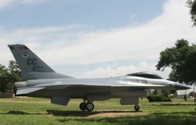 F-16 Fighting Falcon, AF790307, 27FW, on display at Cannon Air Force Base, Clovis, New Mexico