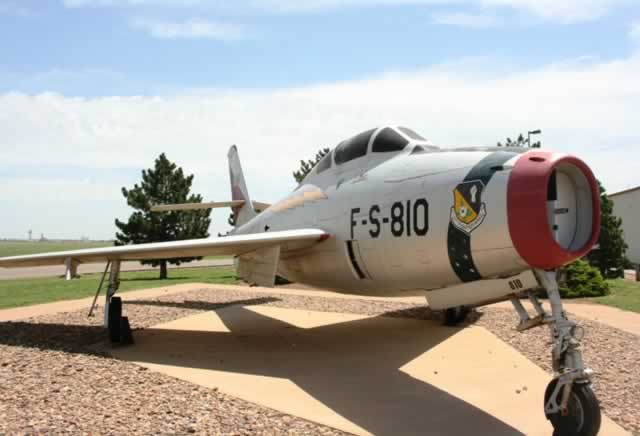 Republic Aviation F-84F Thunderstreak S/N 011810, Buzz Number FS-810, on display at Cannon AFB, Clovis, New Mexico