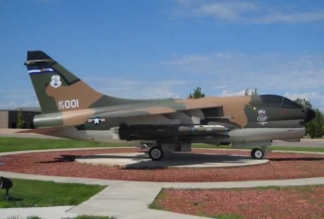 A-7D Corsair, S/N 70001, on display at Buckley Air Force Base, Aurora, Colorado