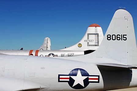 Rows of historic, restored aircraft at the Barksdale outdoor airpark