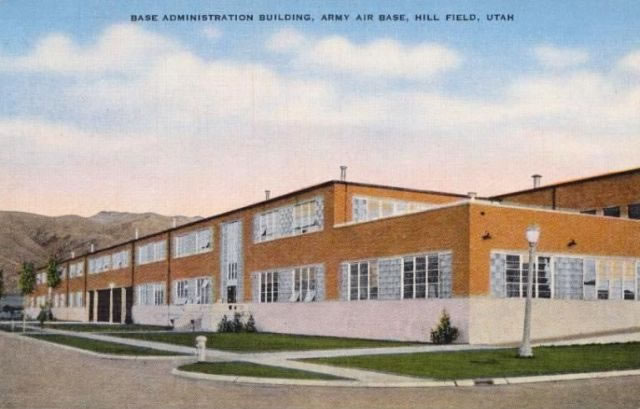 Vintage view of the Base Administration building, Army Air Base, Hill Field, Utah