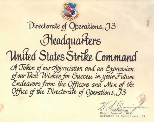 US Strike Command Certificate, circa 1971