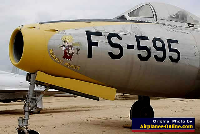 F-84G Thunderjet, "Manny's Menace", Buzz Number FS-595, on display at the March Field Air Museum in California