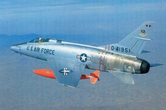 F-100 Super Sabre S/N 41951 in flight, as shown in this historic postcard