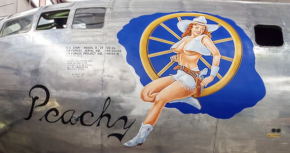 Updated nose art on Boeing B-29 Superfortress "Peachy"